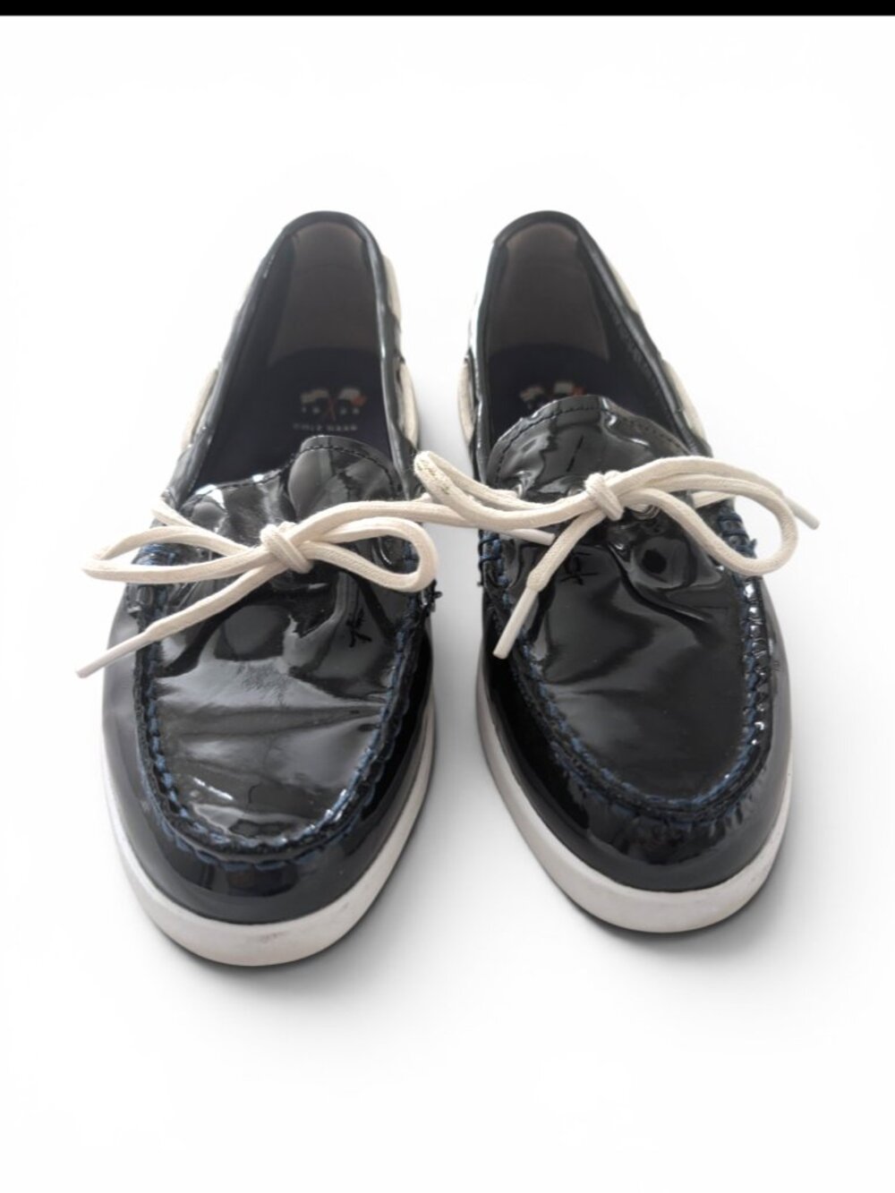Cole Haan Patent Boat Shoes Size 9 Navy EUC